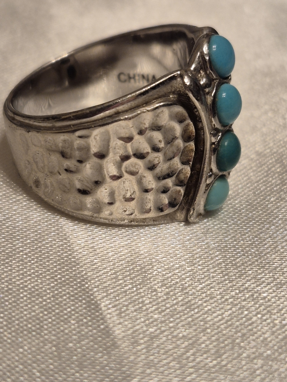 Vintage Sterling Silver Cigar Band With 4 Snake Eye Turquois - Picture 2 of 5